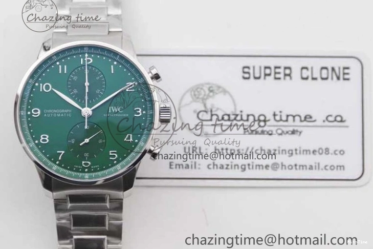 MIROTIME 0819 FastDry Portugieser Chronograph IW371615 ZF Best Edition Green Dial on SS Bracelet A7750 (Slim Movement) 7038